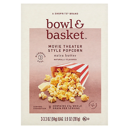 Bowl & Basket Extra Butter Movie Theater Style Popcorn, 3.3 oz, 3 count