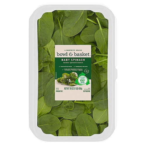 Bowl & Basket Baby Spinach, 16 oz
Tender Spinach Leaves