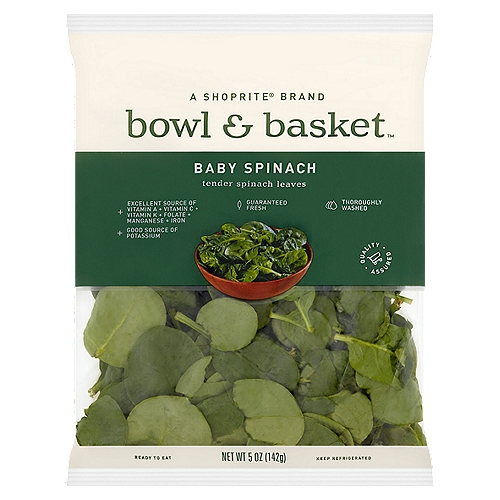Bowl & Basket Baby Spinach, 5 oz
Tender Spinach Leaves