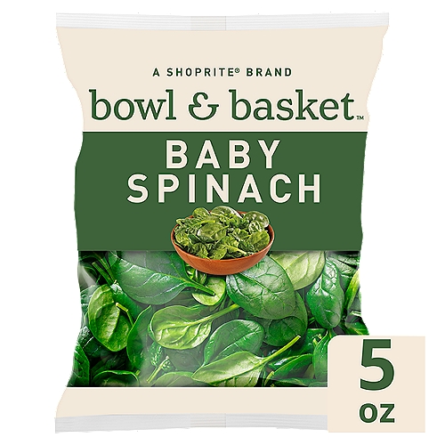 Bowl & Basket Baby Spinach, 5 oz
Tender Spinach Leaves

Excellent Source of Vitamin A + Vitamin C + Vitamin K + Folate + Manganese + Iron