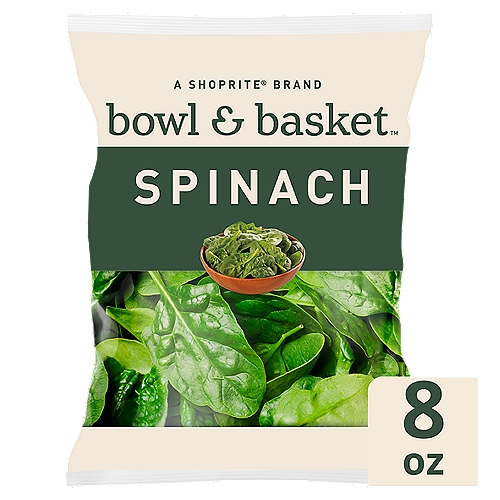 Bowl & Basket Spinach, 8 oz
Excellent Source of Vitamin A + Vitamin C + Vitamin K + Folate + Manganese + Iron