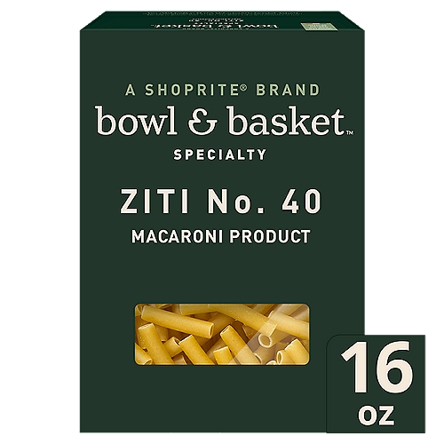 Bowl & Basket Specialty Ziti No. 40 Pasta, 16 oz
Macaroni Product

Ziti is Produced in Italy from the Finest 100% Durum Semolina. The Production Process Allows the Pasta to Maintain Its Natural Glutens, Ensuring Your Pasta Dish Will Be Al Dente Every Time.