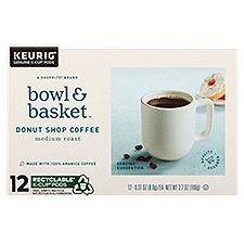 Bowl & Basket Medium Roast Donut Shop Coffee K-Cup Pods, 0.31 oz, 12 count, 3.7 Ounce
