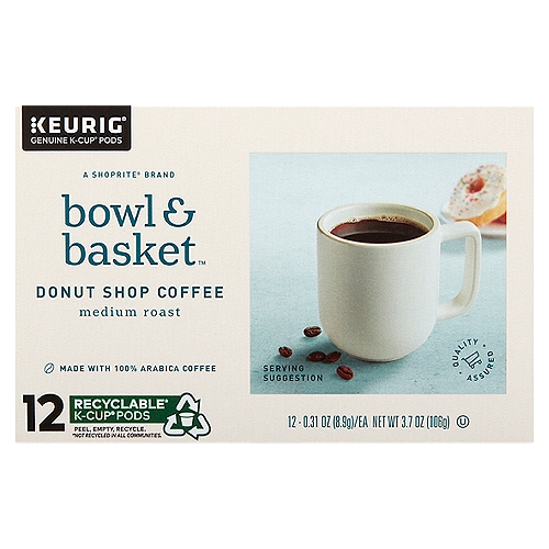 Bowl & Basket Medium Roast Donut Shop Coffee K-Cup Pods, 0.31 oz, 12 count
A Rich, Great-Tasting Cup of Full-Bodied, Medium Roast Coffee.