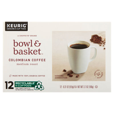 Bowl & Basket Medium Roast Colombian Coffee K-Cup Pods, 0.31 oz, 12 count