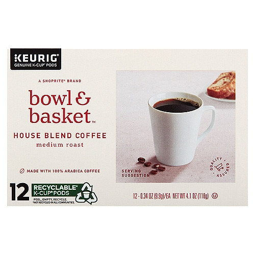 Bowl & Basket Medium House Blend Roast Coffee K-Cup Pods, 0.34 oz, 12 count