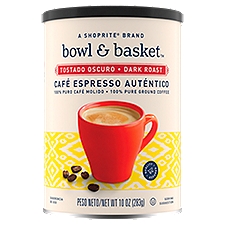 Bowl & Basket Café Espresso Auténtico Dark Roast Ground, Coffee, 10 Ounce