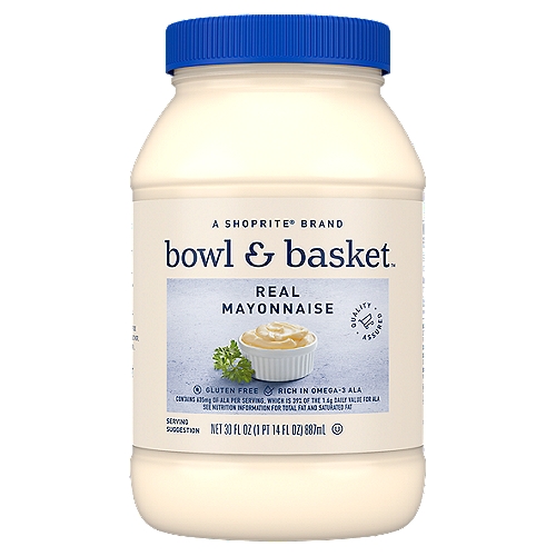 Bowl & Basket Real Mayonnaise, 30 fl oz
Contains 635mg of ALA per Serving, Which is 39% of the 1.6g Daily Value for ALA