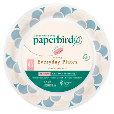 Paperbird 8.62 Inch Decorated Strong Everyday Plates, 45 count