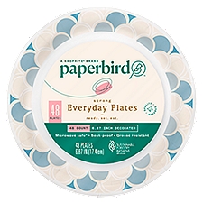 Paperbird 6.87 Inch Decorated Strong Everyday Plates, 48 count