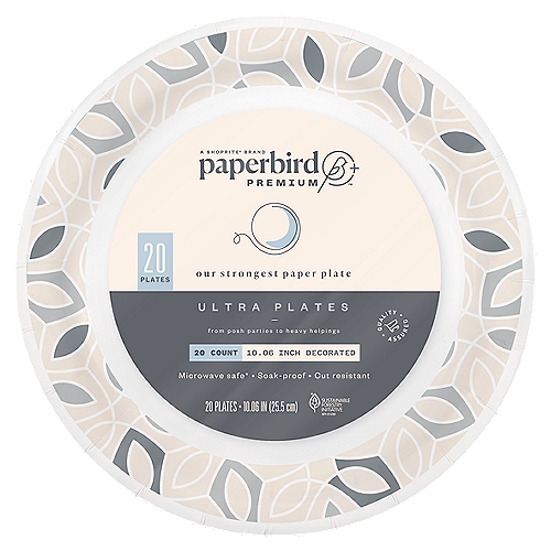 Paperbird Premium 10.06 Inch Decorated Ultra Plates, 20 count
Microwave safe*
*Recommended only for Limited Microwave Use in Reheating Food. Do Not Use for Cooking.