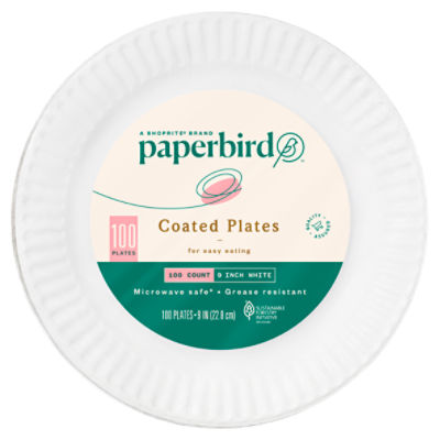 Paperbird 9 Inch White Coated Plates, 100 count, 100 Each