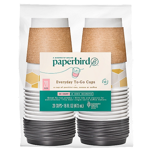 Paperbird 16 Ounce Decorated Everyday To-Go Cups, 20 count