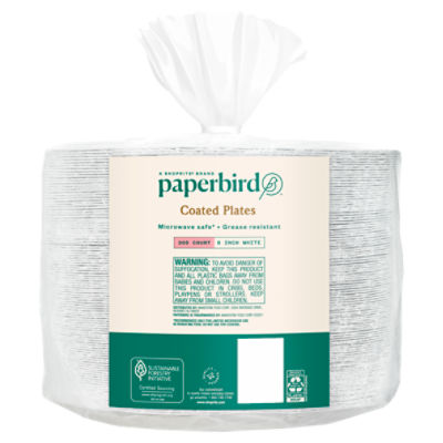 Paperbird 9 Inch White Coated Plates, 300 count