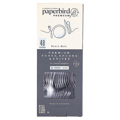 Paperbird Premium Clear Premium Forks, Spoons & Knives, 48 count