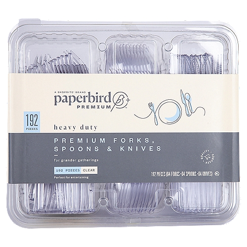 Paperbird Premium Heavy Duty Clear Forks, Spoons & Knives, 192 count