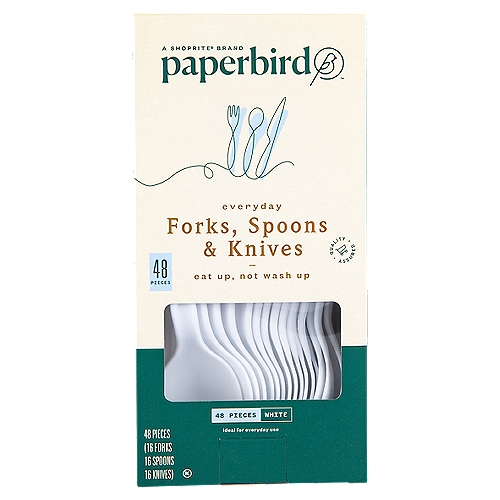 Paperbird White Everyday Forks, Spoons & Knives, 48 count