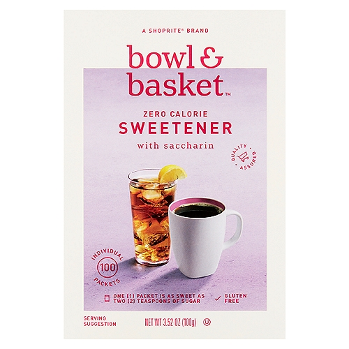 Bowl & Basket Zero Calorie Sweetener with Saccharin, 100 count, 3.52 oz