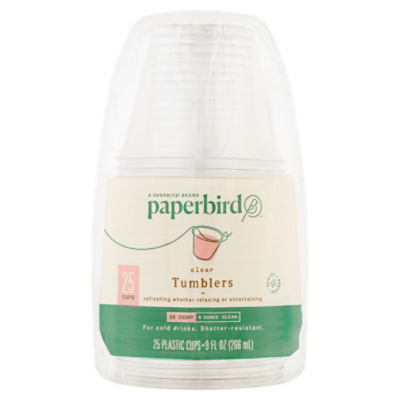 Paperbird 9 Ounce Clear Tumblers Plastic Cups, 25 count