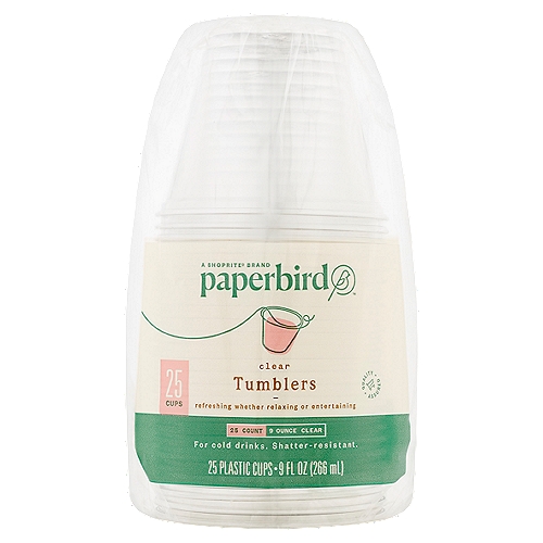Paperbird 9 Ounce Clear Tumblers Plastic Cups, 25 count