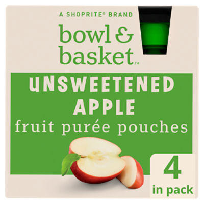 Bowl & Basket Unsweetened Apple Fruit Purée Pouches, 3.2 oz, 4 count, 12.8 Ounce