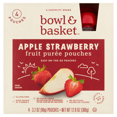 Bowl & Basket Apple Strawberry Fruit Purée Pouches, 3.2 oz, 4 count, 12.8 Ounce