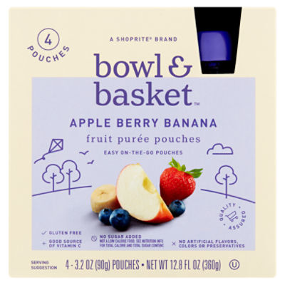 Bowl & Basket Apple Berry Banana Fruit Purée Pouches, 3.2 oz, 4 count, 12.8 Ounce
