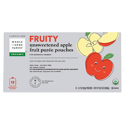 Wholesome Pantry Organic Fruity Unsweetened Apple Fruit Purée Pouches, 3.2 oz, 12 count