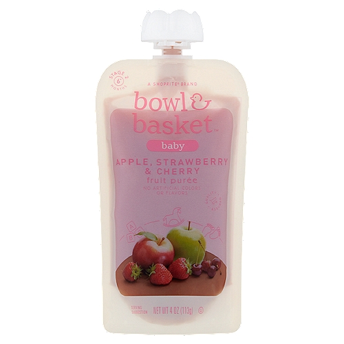 Bowl & Basket Apple, Strawberry & Cherry Baby Food, Stage 2, 6+ Months, 4 oz