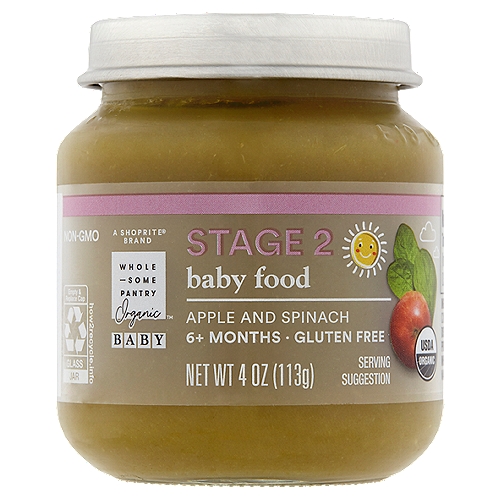 Wholesome Pantry Organic Apple and Spinach Baby Food, Stage 2, 6+ Months, 4 oz