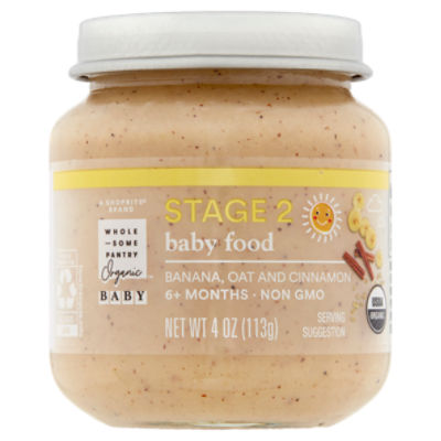 Wholesome Pantry Organic Banana, Oat and Cinnamon Baby Food, Stage 2, 6+ Months, 4 oz