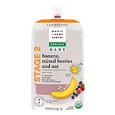 Wholesome Pantry Organic Banana, Mixed Berries and Oat Stage 2 6+ Months, Baby Food, 4 Ounce
