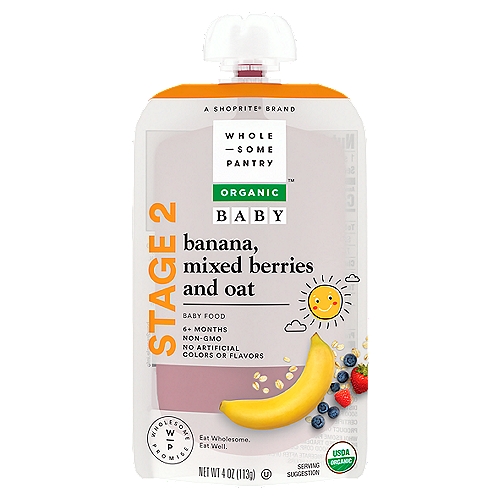 Wholesome Pantry Organic Banana, Mixed Berries and Oat Baby Food, Stage 2, 6+ Months, 4 oz