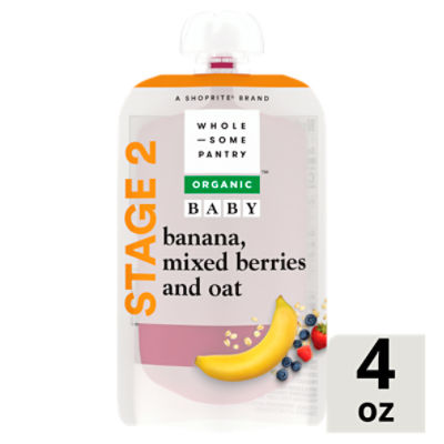 Wholesome Pantry Organic Banana, Mixed Berries and Oat Baby Food, Stage 2, 6+ Months, 4 oz, 4 Ounce