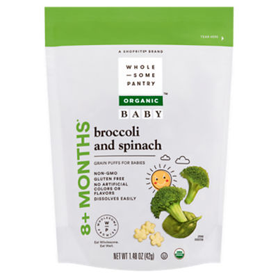 Wholesome Pantry Organic Broccoli and Spinach Puffs for Babies, 8+ Months, 1.48 oz