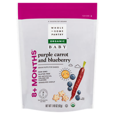 Wholesome Pantry Organic Purple Carrot and Blueberry Puffs for Babies, 8+ Months, 1.48 oz, 1.48 Ounce