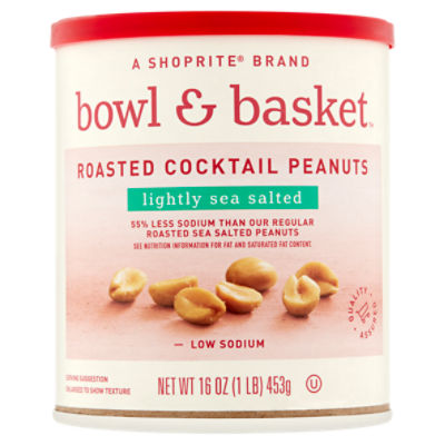 Bowl & Basket Low Sodium Lightly Sea Salted Roasted Cocktail Peanuts, 16 oz, 16 Ounce