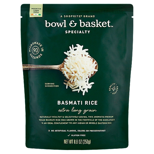 Bowl & Basket Specialty Extra Long Grain Basmati Rice, 8.8 oz
Naturally Healthy & Selectively Grown, this Aromatic Premium Indian Basmati Rice Was Grown in the Foothills of the Himalayas & is an Ideal Complement to Any Indian or Middle Eastern Dish.