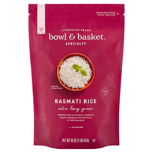 Bowl & Basket Specialty Extra Long Grain Basmati Rice, 16 oz
Premium Aged & Naturally Aromatic Basmati Grown in the Foothills of the Himalayas