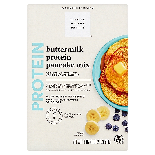 Wholesome Pantry Buttermilk Protein Pancake Mix, 18 oz
A Golden Brown Pancake with a Tangy Buttermilk Flavor Complete Mix, Just Add Water