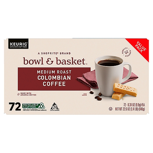 Bowl & Basket Medium Roast Colombian Coffee K-Cup Pods, 0.31 oz, 12 count
