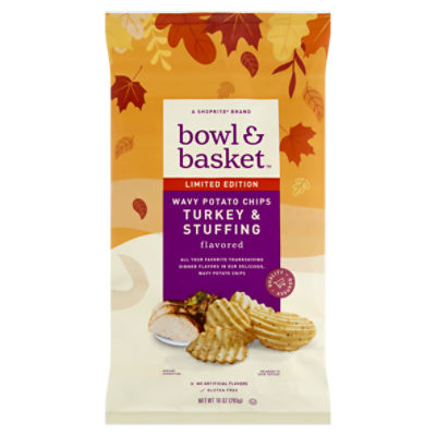 Bowl & Basket Turkey & Stuffing Flavored Wavy Potato Chips Limited Edition, 10 oz