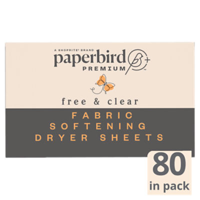 Paperbird Premium Free & Clear Fabric Softening Dryer Sheets, 80 count