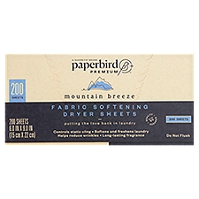 Paperbird Premium Mountain Breeze Fabric Softening, Dryer Sheets, 200 Each