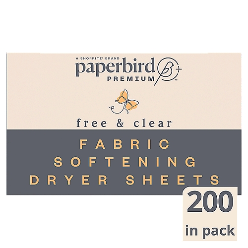 Paperbird Premium Free & Clear Fabric Softening Dryer Sheets, 200 count
