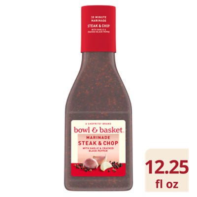 Bowl & Basket Marinade Steak & Chop with Garlic and Cracked Black Pepper, 12.25 fl oz, 12.25 Fluid ounce