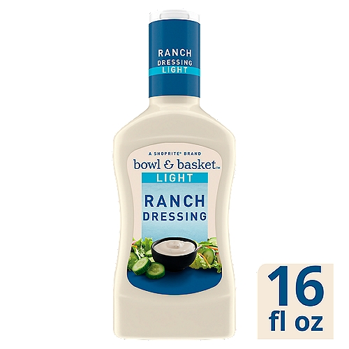 Bowl & Basket Light Ranch Dressing, 16 fl oz
50% Less Fat and 33% Fewer Calorie than the Leading Regular Ranch Dressing.

This Product Contains 80 Calorie and 7g Total Fat per Serving. The Leading Regular Ranch Dressing Contains 130 Calorie and 14g Total Fat per Serving.
