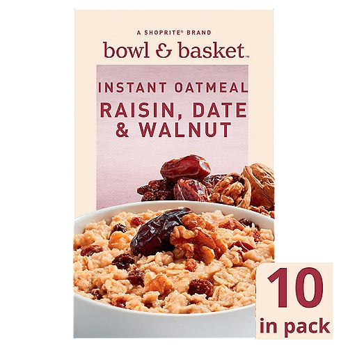 Bowl & Basket Raisin, Date & Walnut Instant Oatmeal, 1.30 oz, 10 count