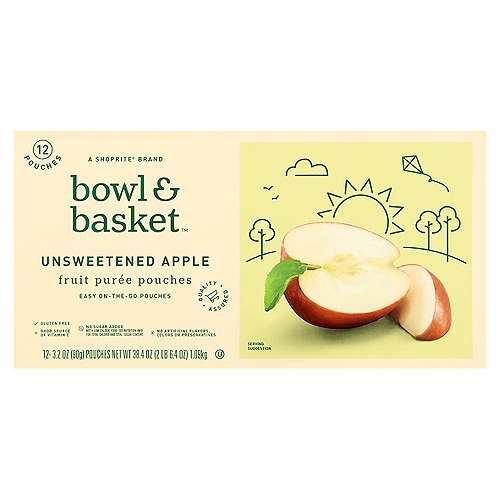 Bowl & Basket Unsweetened Apple Fruit Purée Pouches, 3.2 oz, 12 count