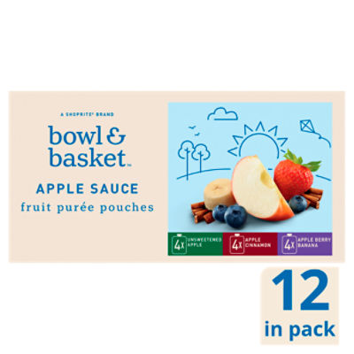Bowl & Basket Apple Sauce Fruit Purée Pouches Variety Pack, 3.2 oz, 12 count, 38.4 Ounce